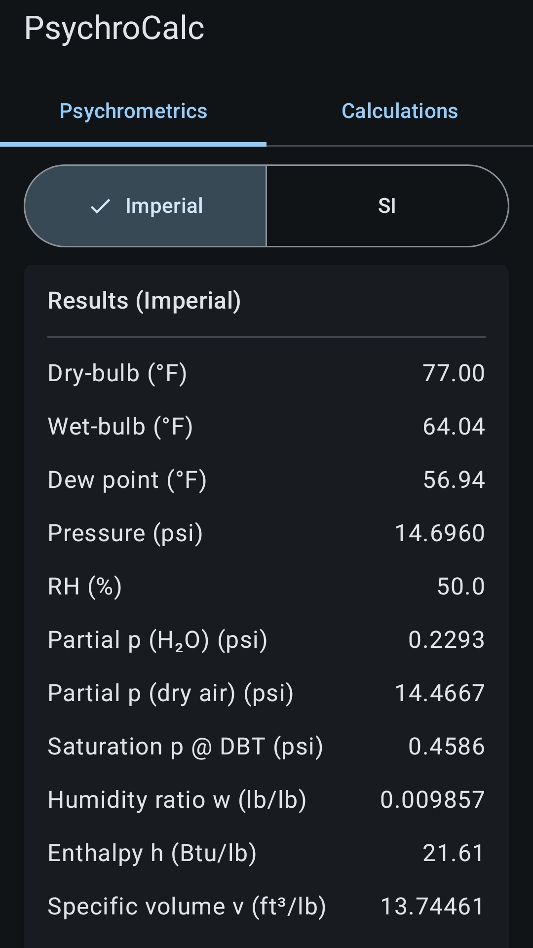 Results in both Imperial and SI units