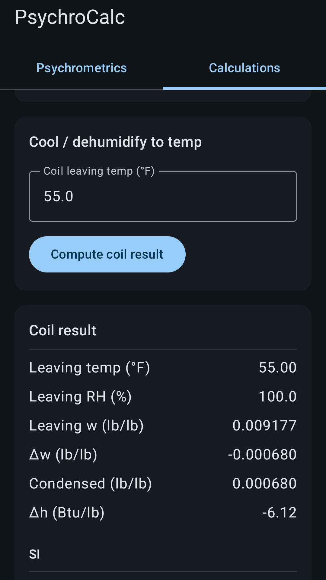 PsychroCalc dehumidifying calculations